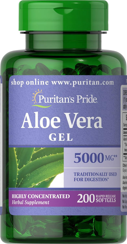 Puritan's Pride Aloe Vera Gel Extract 25 mg - Highly Concentrated Herbal Supplement in 200 Softgels