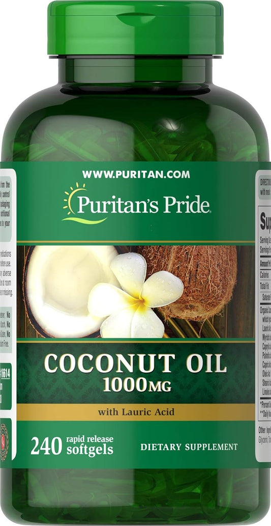 Puritan's Pride Coconut Oil Softgels, 1000mg, 240 Count, Rapid Release Formula