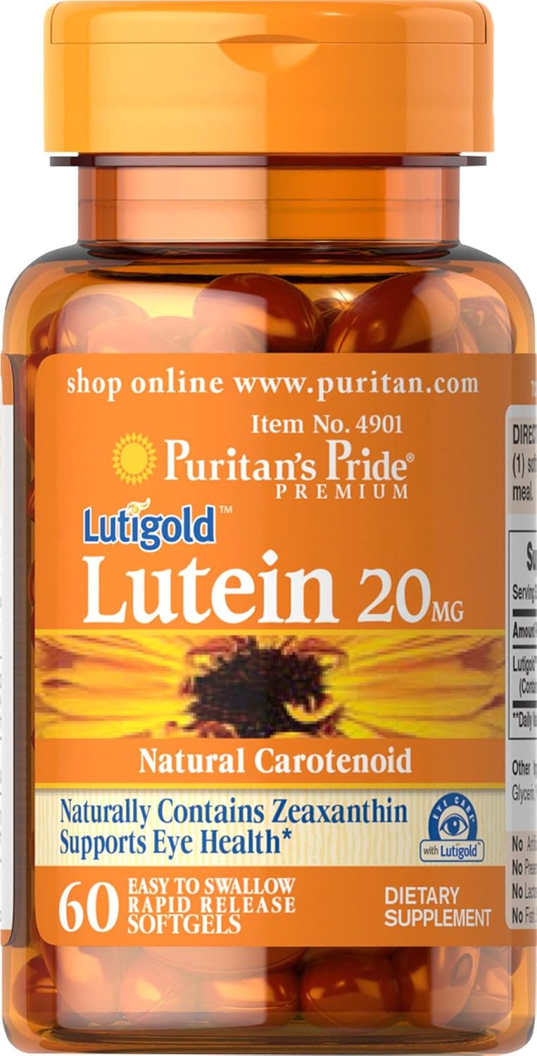 Puritan's Pride Lutein 20 mg with Zeaxanthin Capsules, 60 Count for Eye Health Support