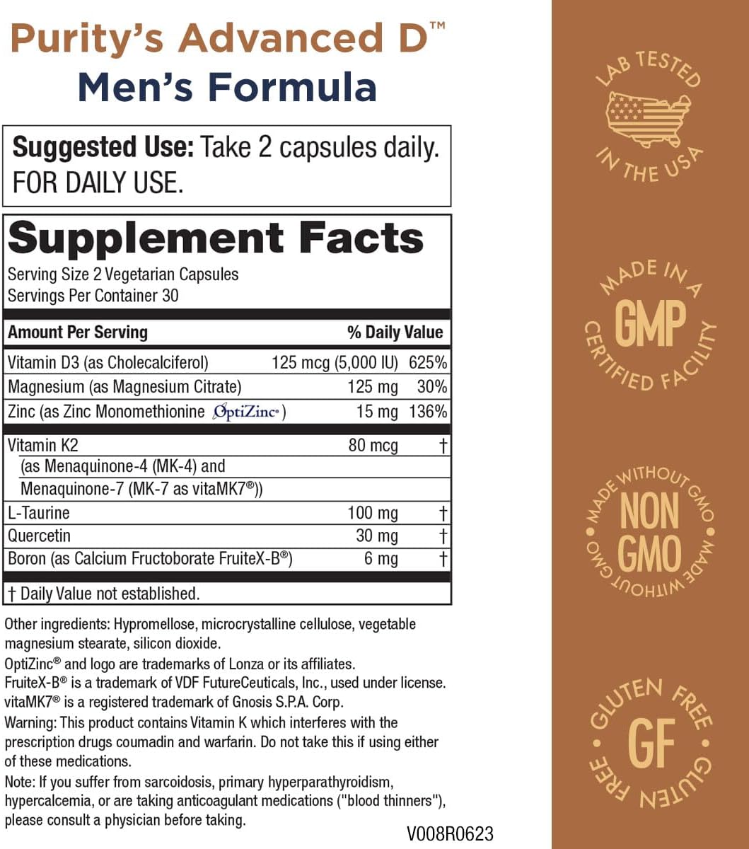 Purity Products Dr. Cannell's Advanced Men's Vitamin D Formula with Vitamin K2 - 60 Vegetarian Capsules