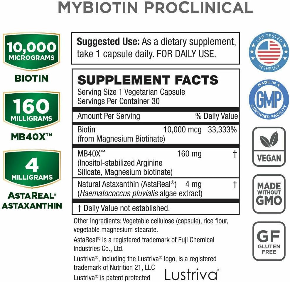 Purity Products MyBiotin ProClinical with Astaxanthin 30 Capsules - Inositol and Arginine Formula