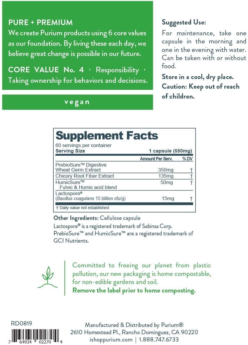 Purium Biome Medic Capsules: Gut Health Support, GMO Toxin Removal, Microbiome Repair - Vegan & Gluten Free (60 Servings)