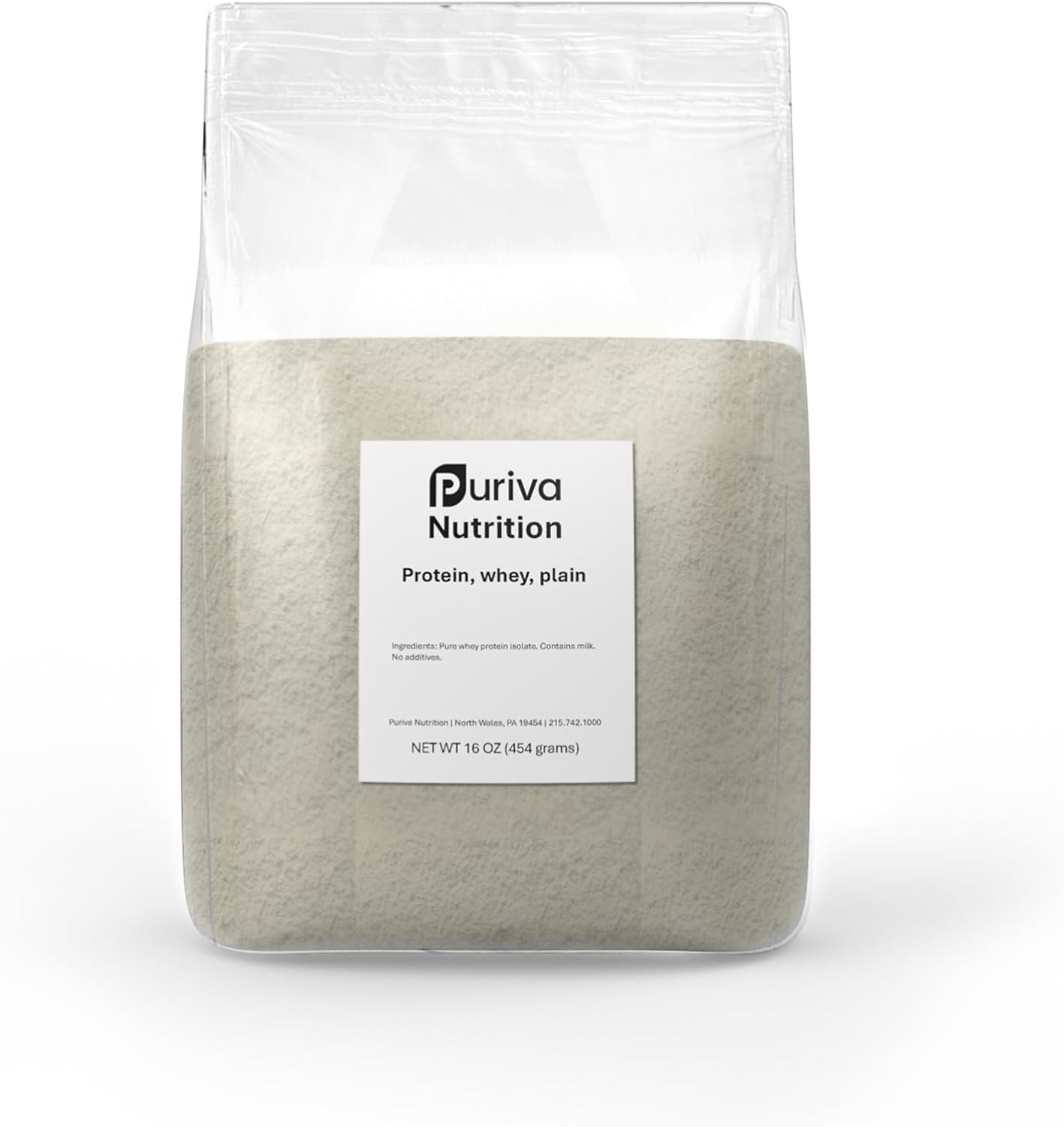 Puriva Nutrition Whey Protein Isolate Powder - Plain Flavor, 1lb Pack