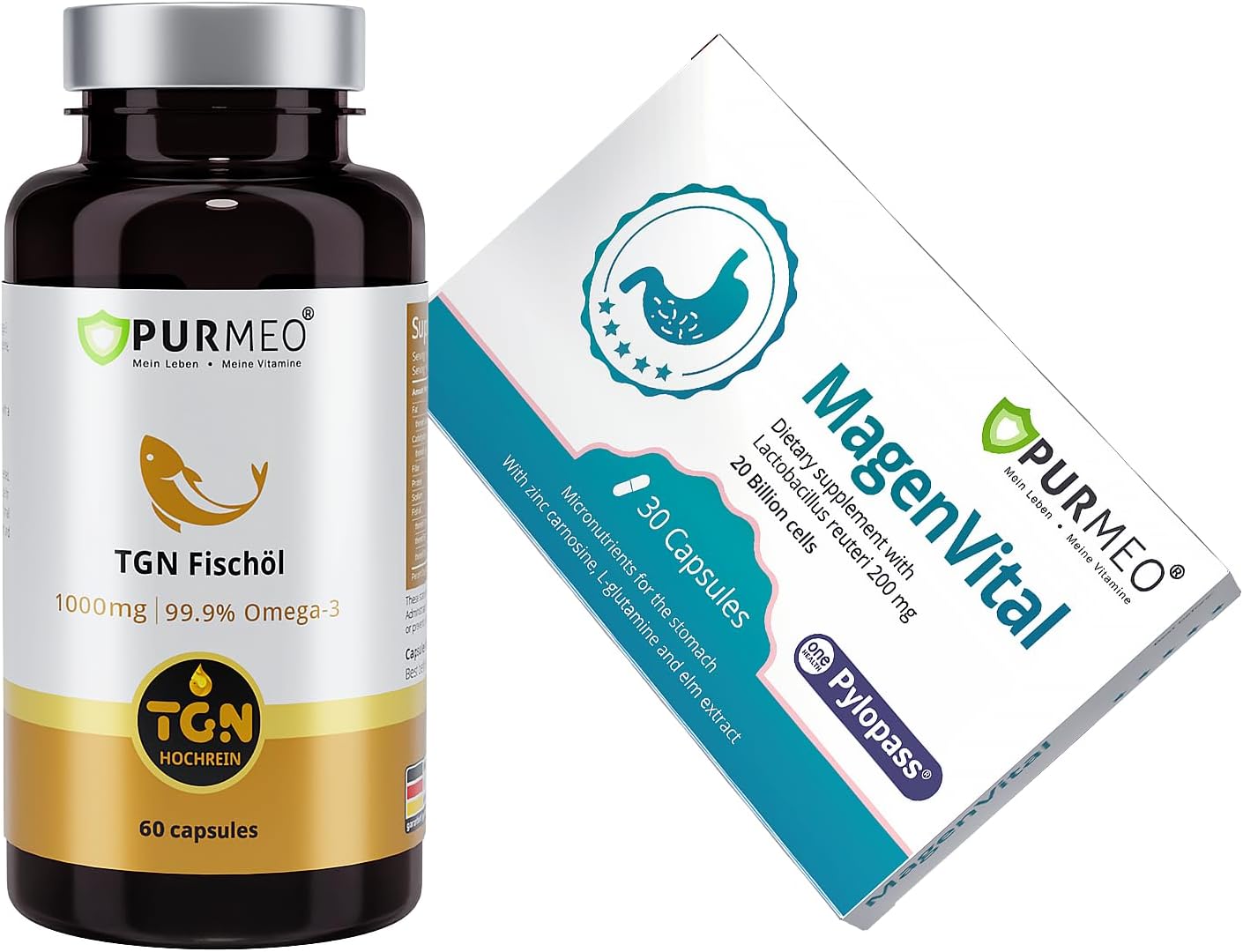 purmeo Non-Chemical TGN Fish Oil Omega 3 Supplement with Pylopass Probiotics for H Pylori Treatment