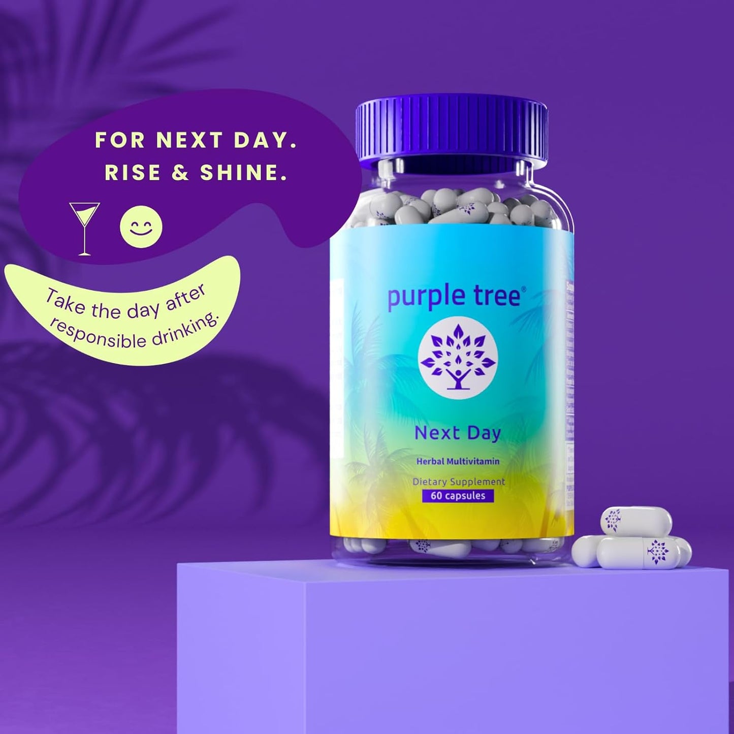 purple tree Post-Celebration Wellness Supplement - Replenish & Feel Your Best with Ashwagandha, Ginger, Peppermint, Milk Thistle, Electrolytes, Vitamins - 30 Pills for Next Day Recovery