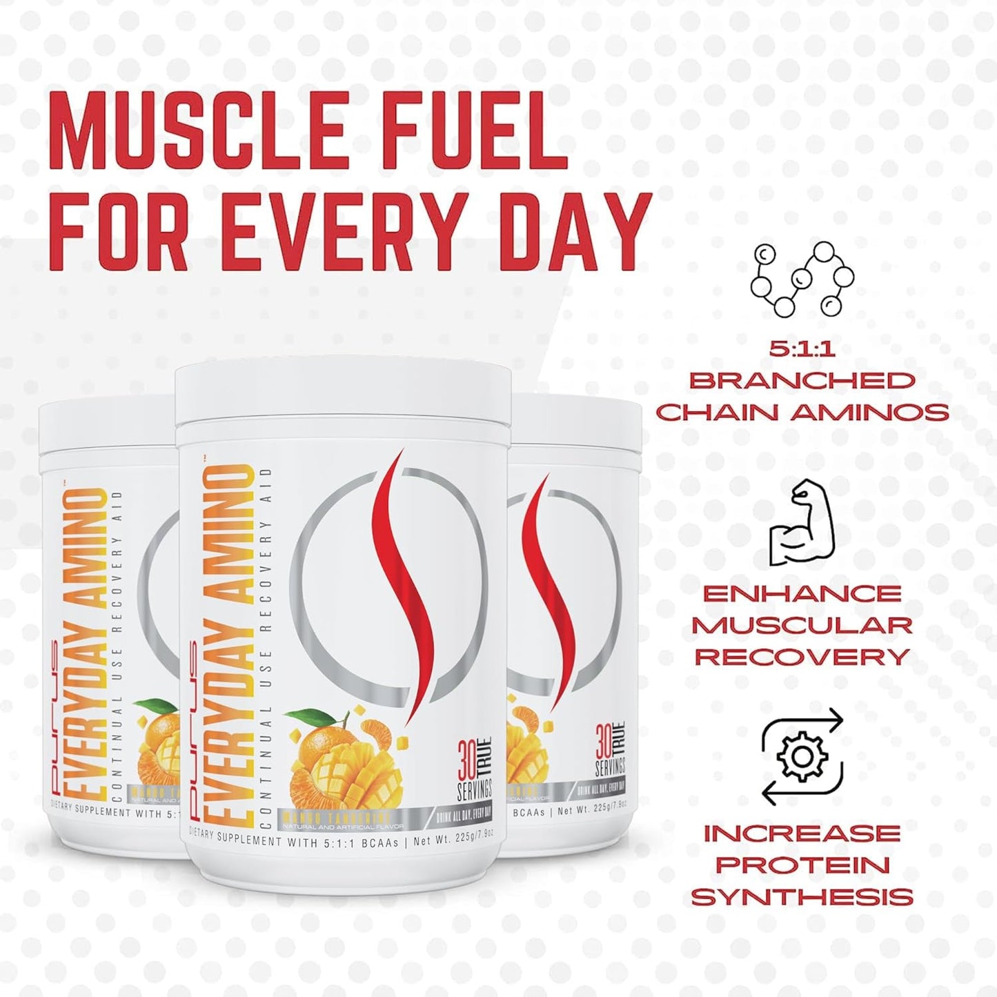Purus Labs BCAA Powder for Muscle Recovery & Hydration | Fresh Mango Tangerine Flavor | 30 Servings | Sugar & Gluten Free