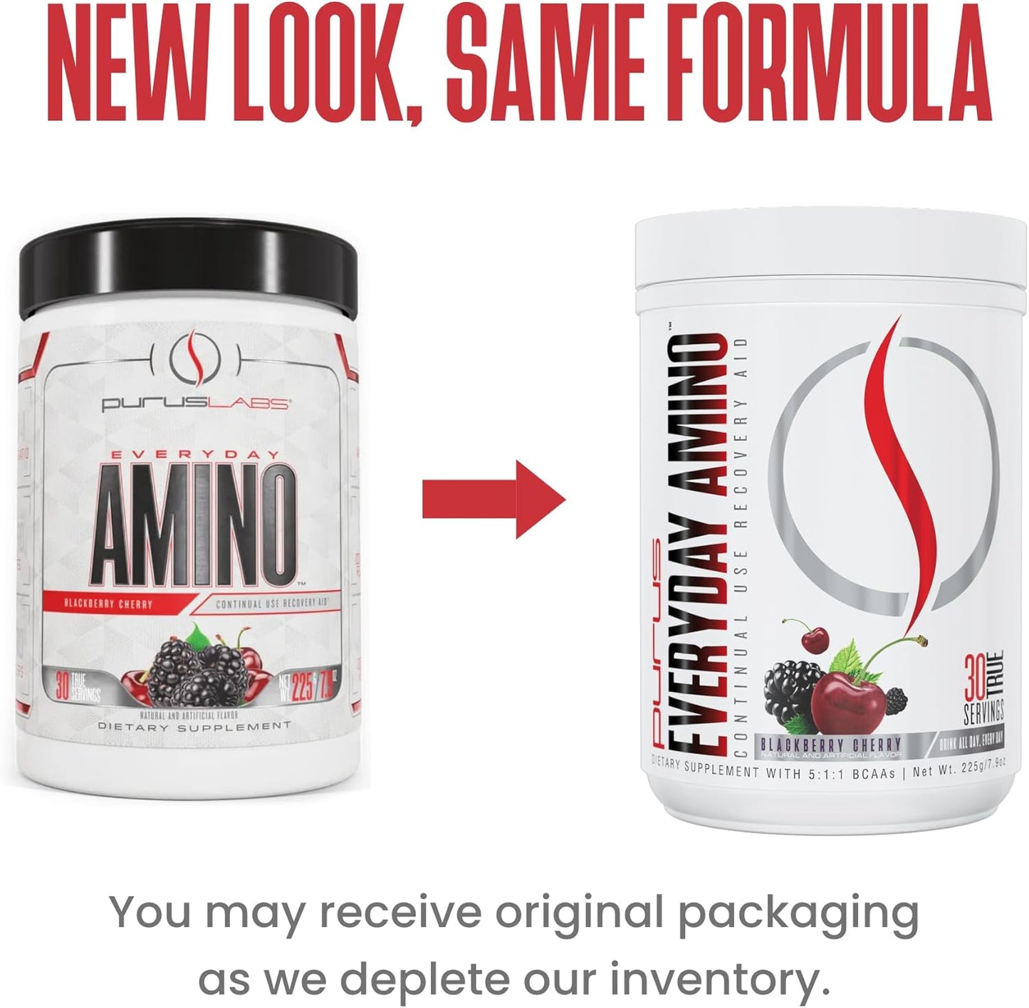 Purus Labs Everyday Amino BCAA Powder - Muscle Hydration & Recovery - Sugar & Gluten Free - 30 Servings - BlackBerry Cherry