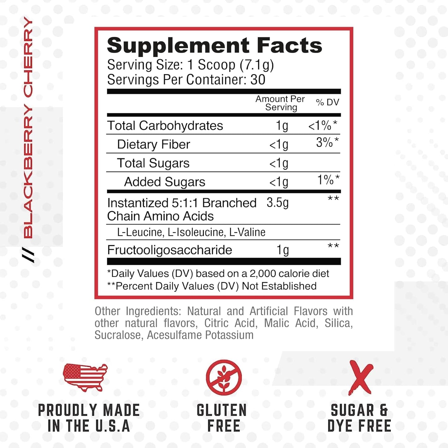 Purus Labs Everyday Amino BCAA Powder - Muscle Hydration & Recovery - Sugar & Gluten Free - 30 Servings - BlackBerry Cherry