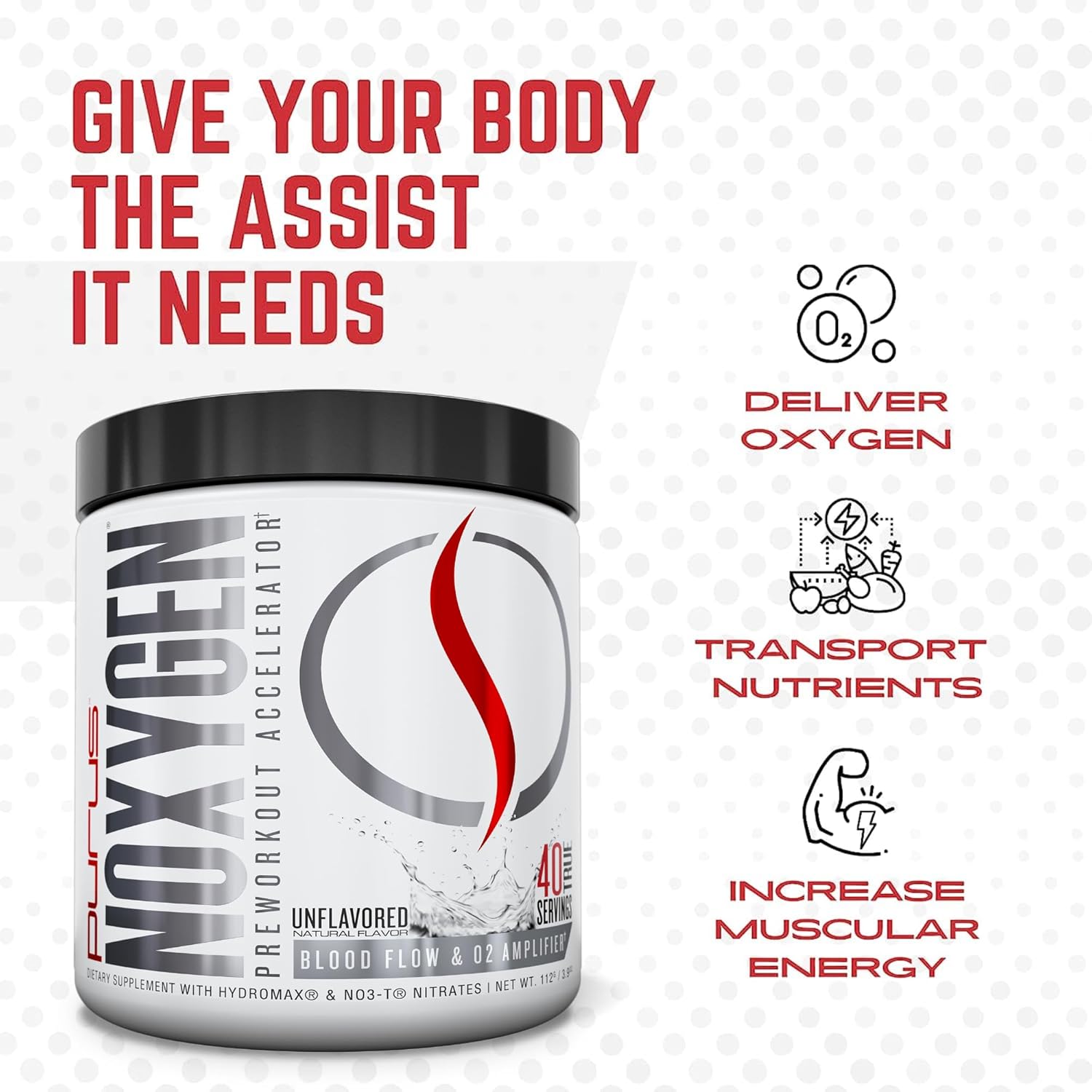 Purus Labs NOXYGEN Powder - 40 Servings, Unflavored - Nitric Oxide Booster Supplement