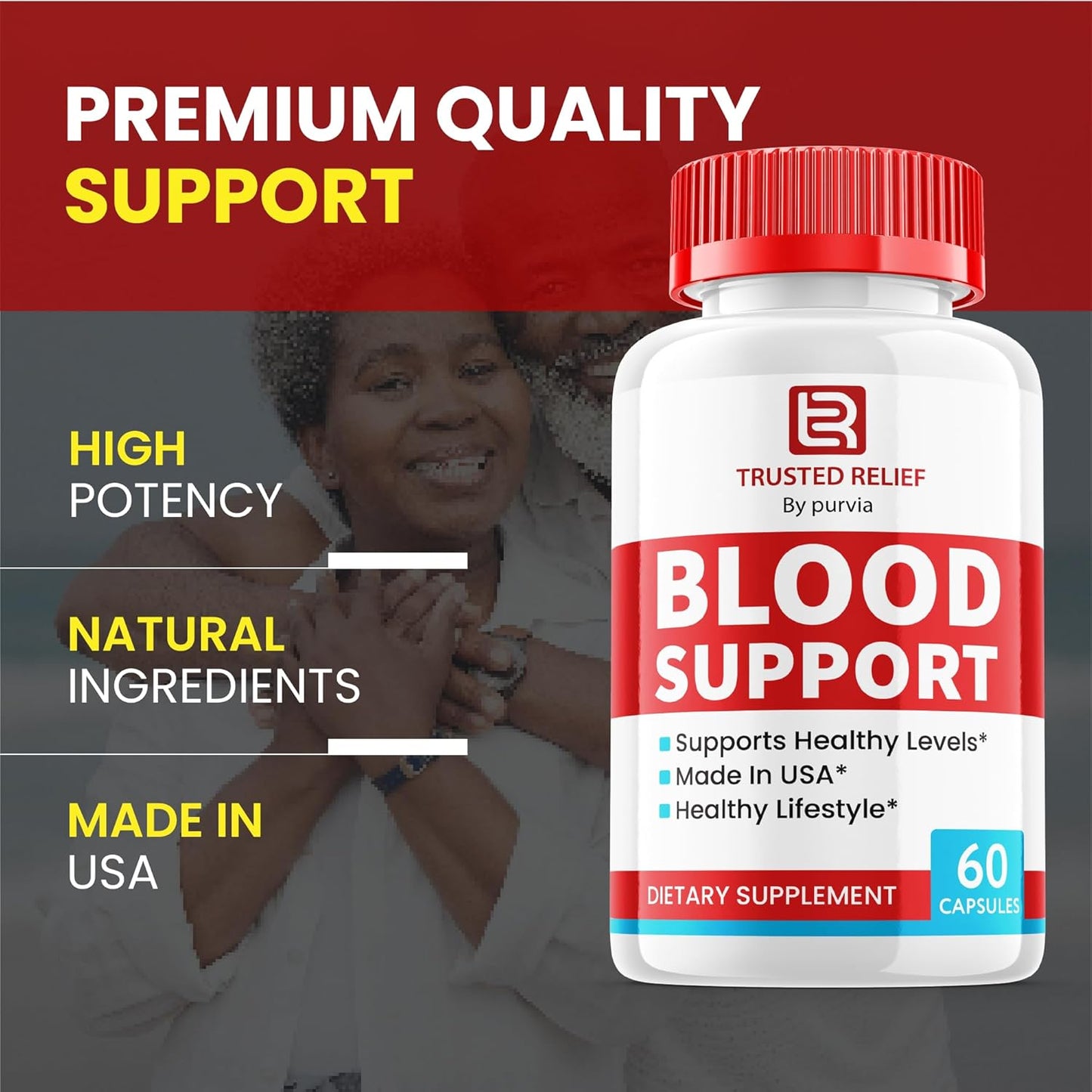 Purvia Trusted Relief Blood Support Capsules - Advanced Formula Vitamin Supplement (60 Capsules)