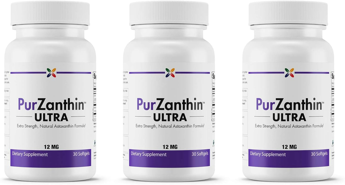 PurZanthin ULTRA Astaxanthin 12mg with Vitamin E - Multi-Benefit Supplement for Exercise, Immunity, Brain, Heart, Eyes, Joints - 90 Softgels (3 Pack)