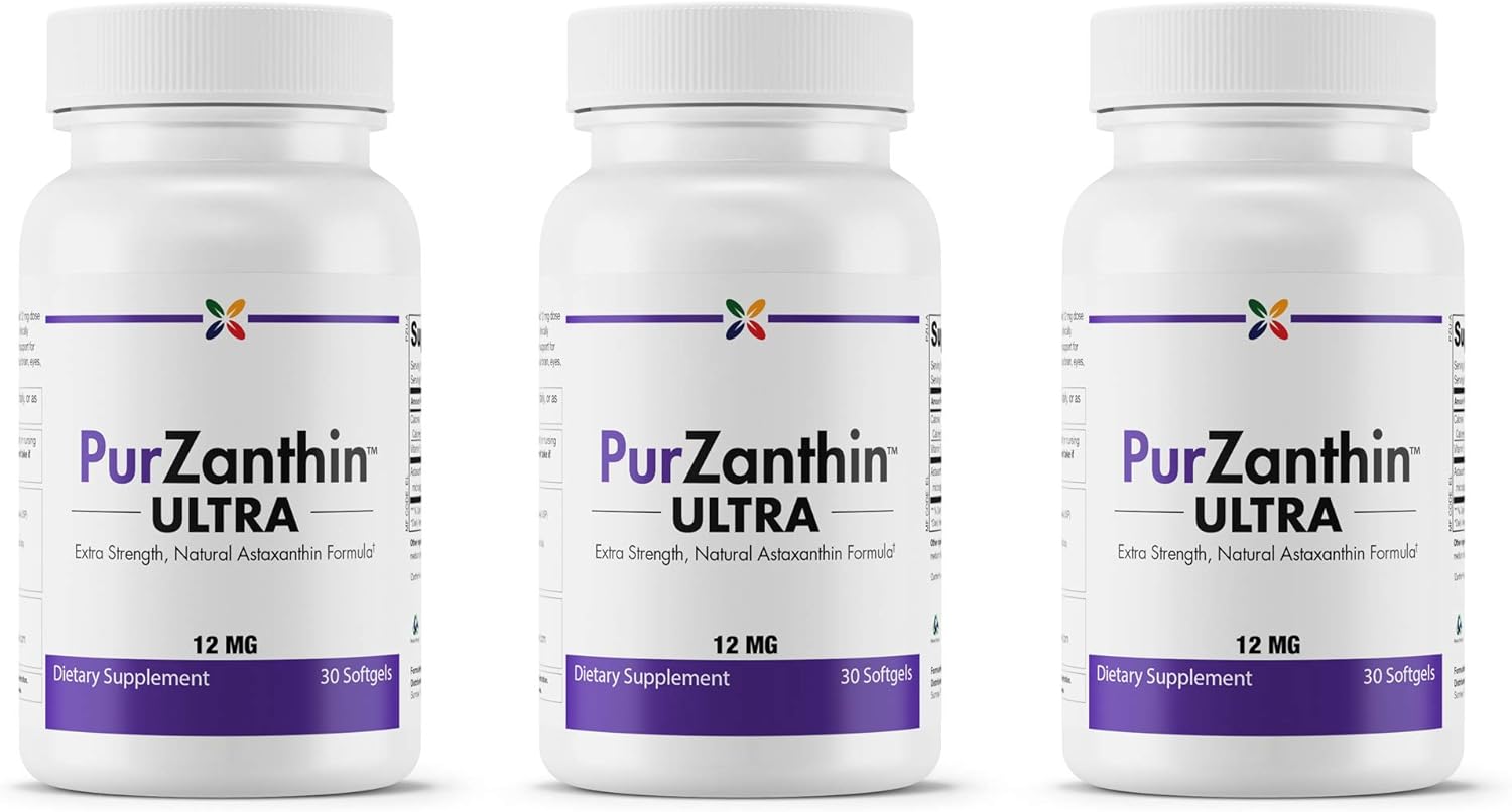 PurZanthin ULTRA Astaxanthin 12mg with Vitamin E - Multi-Benefit Supplement for Exercise, Immunity, Brain, Heart, Eyes, Joints - 90 Softgels (3 Pack)