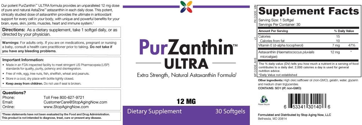 PurZanthin ULTRA Astaxanthin 12mg with Vitamin E - Multi-Benefit Supplement for Exercise, Immunity, Brain, Heart, Eyes, Joints - 90 Softgels (3 Pack)