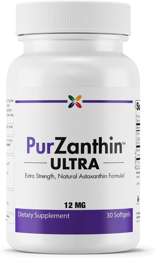 PurZanthin Ultra Natural Astaxanthin Softgels - 12 MG - Anti-Aging Supplement - 1 Pack