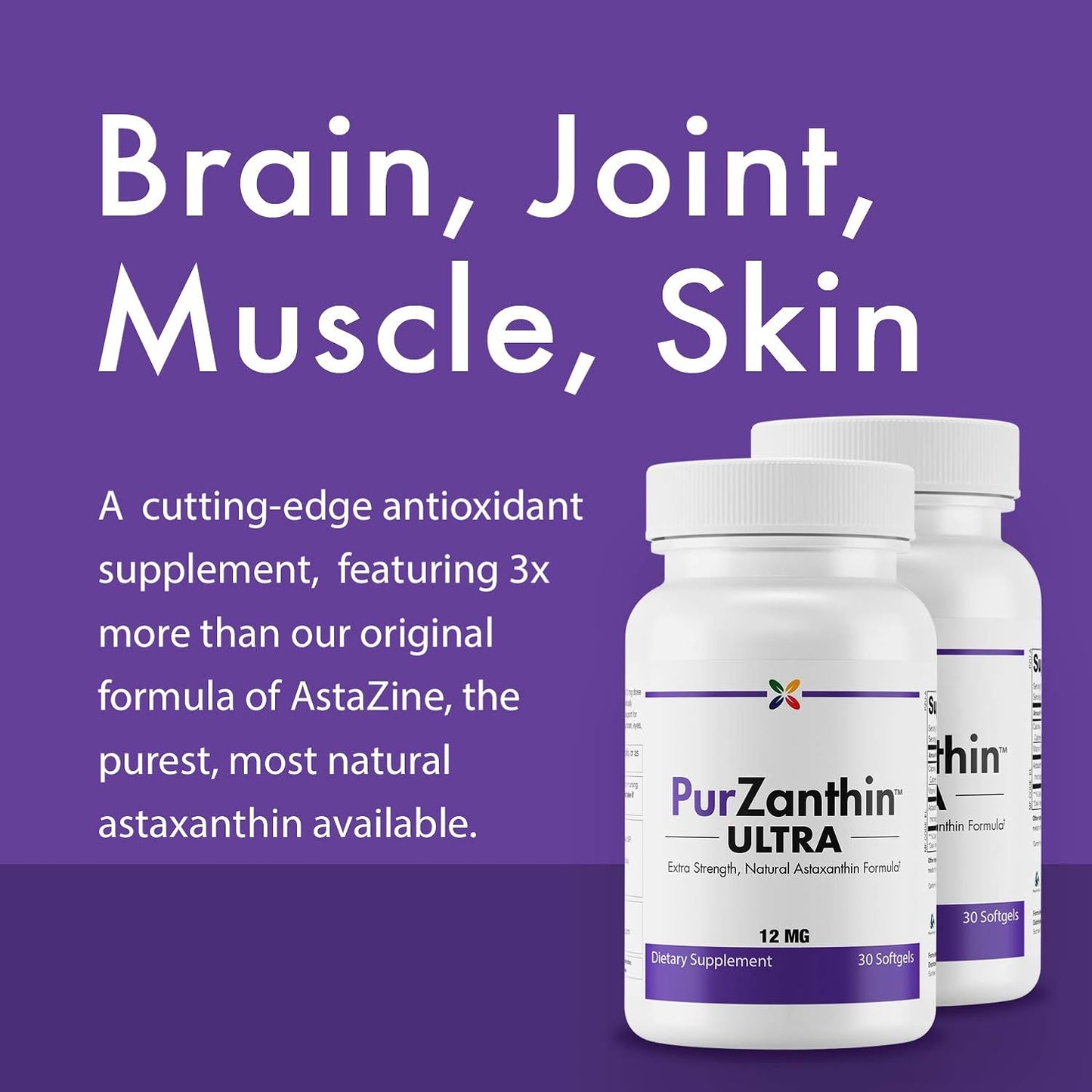 PurZanthin Ultra Natural Astaxanthin Softgels - 12 MG - Anti-Aging Supplement - 1 Pack