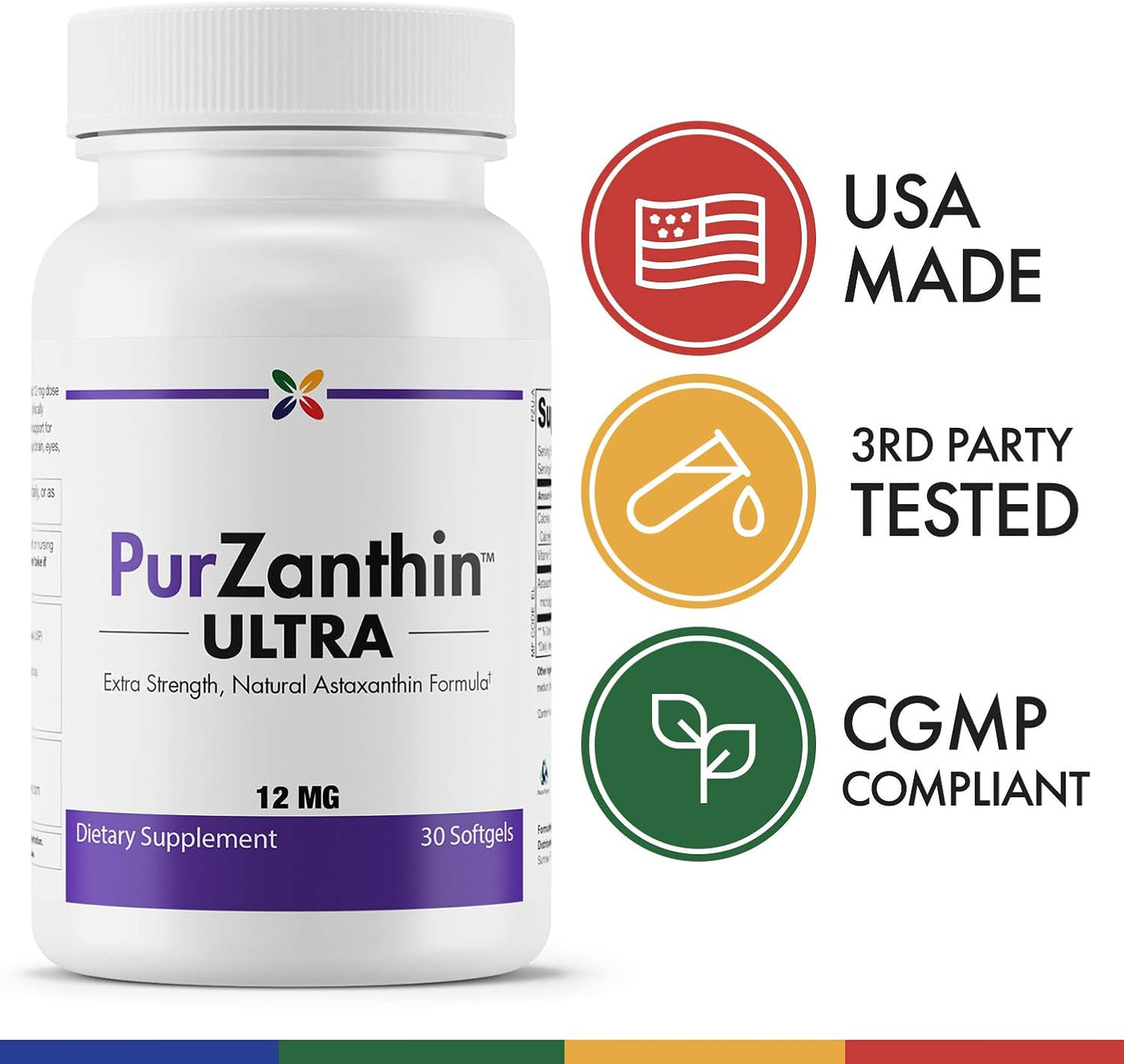 PurZanthin Ultra Natural Astaxanthin Softgels - 12 MG - Anti-Aging Supplement - 1 Pack