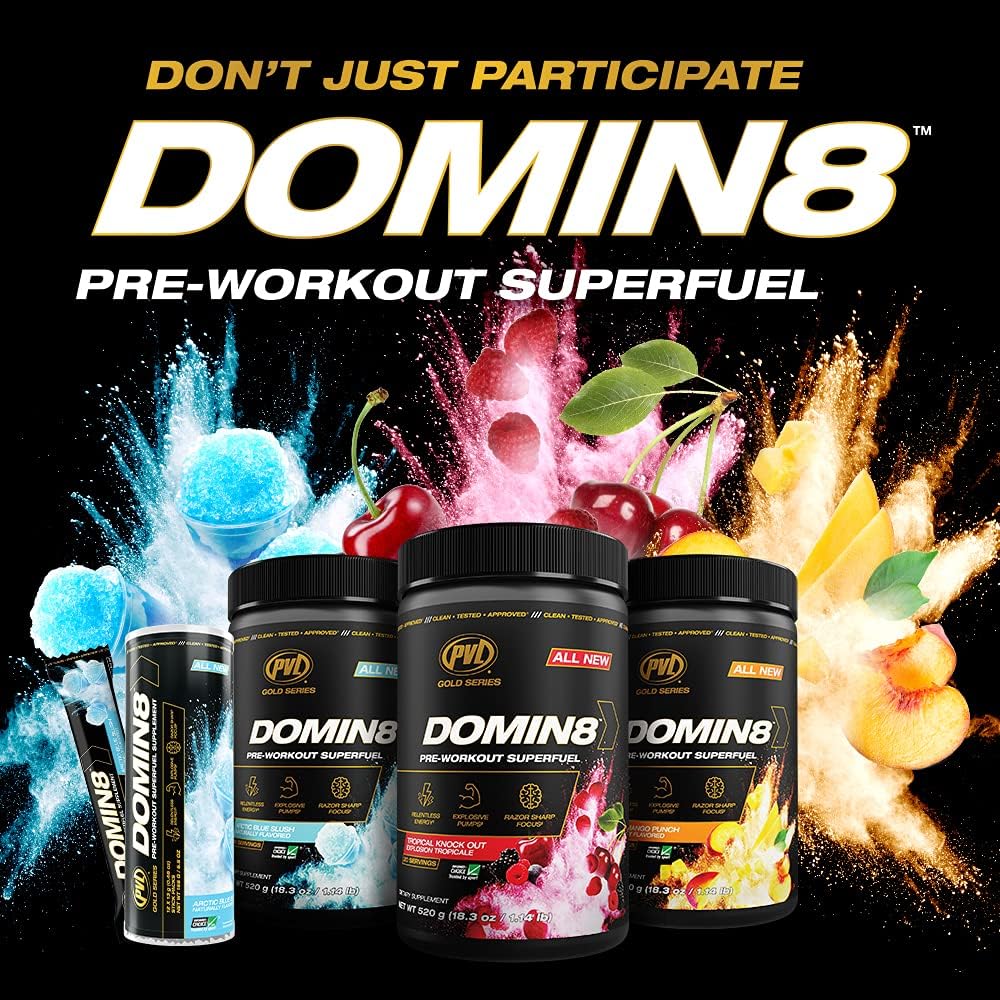 PVL Gold Series Domin8 Pre-Workout Superfuel - Peach Mango Punch - 520g