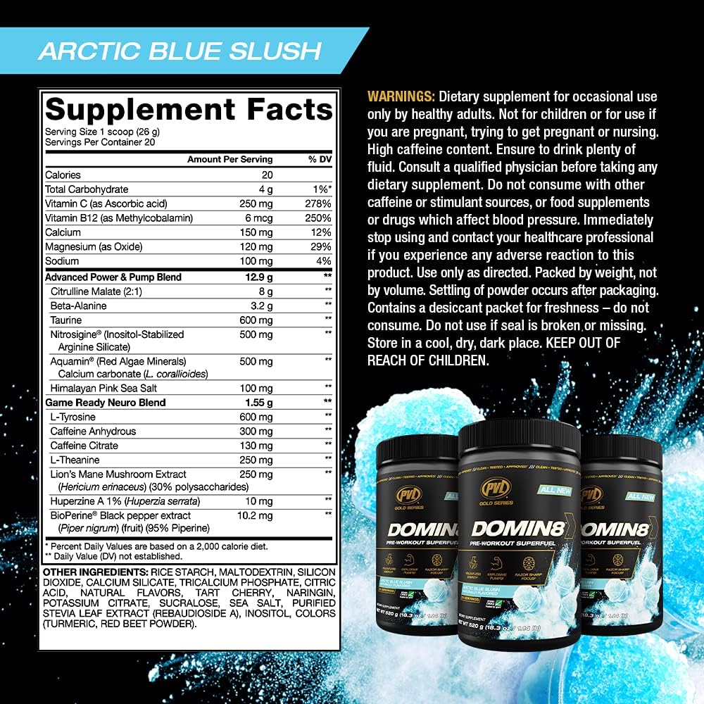 PVL Gold Series Domin8 Pre-Workout Superfuel - Peach Mango Punch - 520g