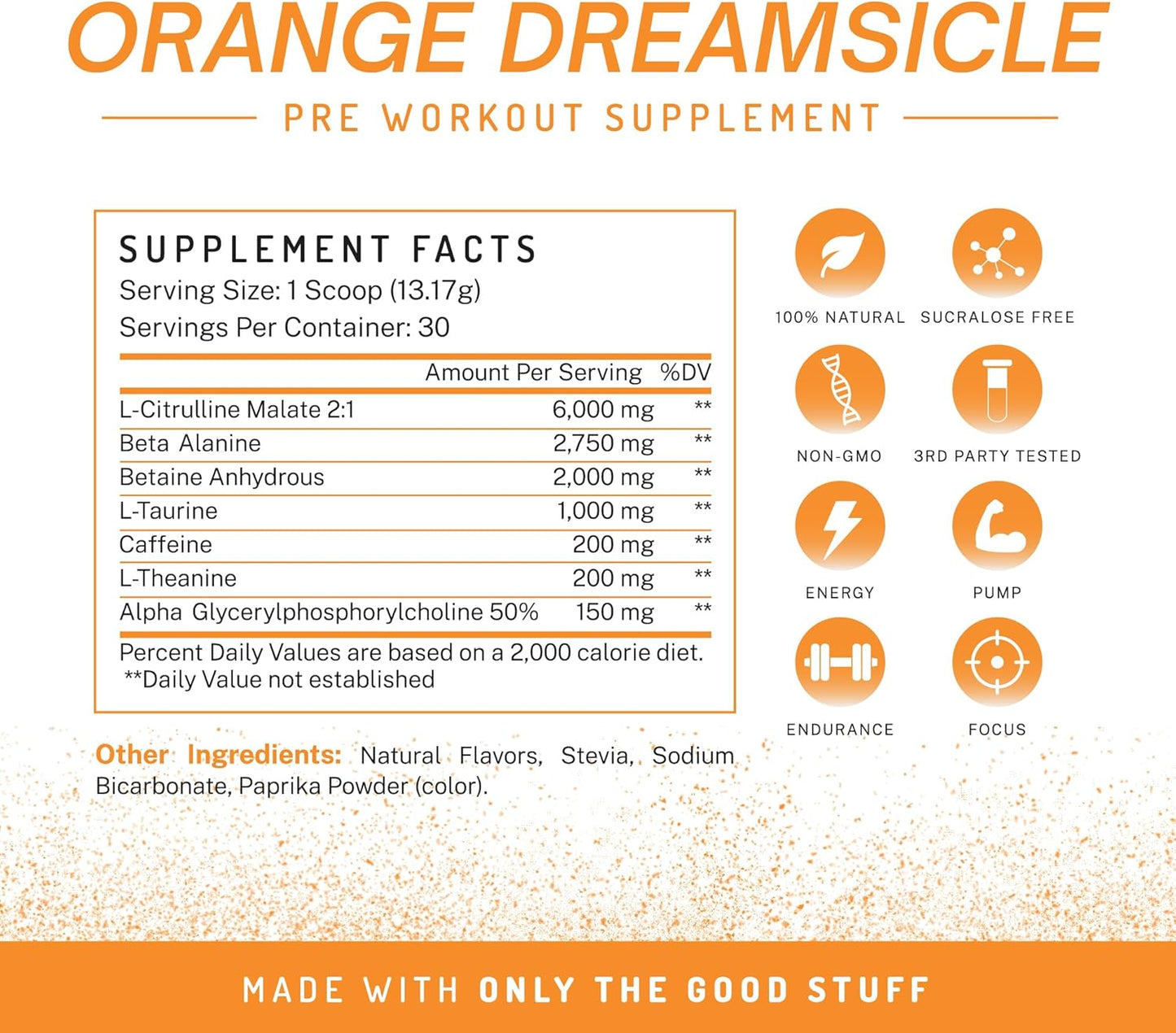 PWDRS PRE Pre-Workout Powder Supplement - Boost Energy, Focus, and Endurance with Caffeine (Orange Dreamsicle Flavor)