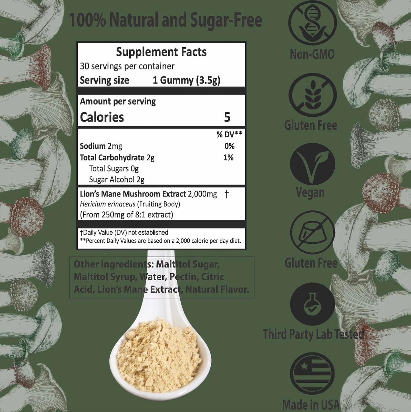 PWR Nutra Lion’s Mane Mushroom Gummies - Heart, Immunity, Brain Support - Vegan, Sugar-free, Gluten-free - 30 Servings