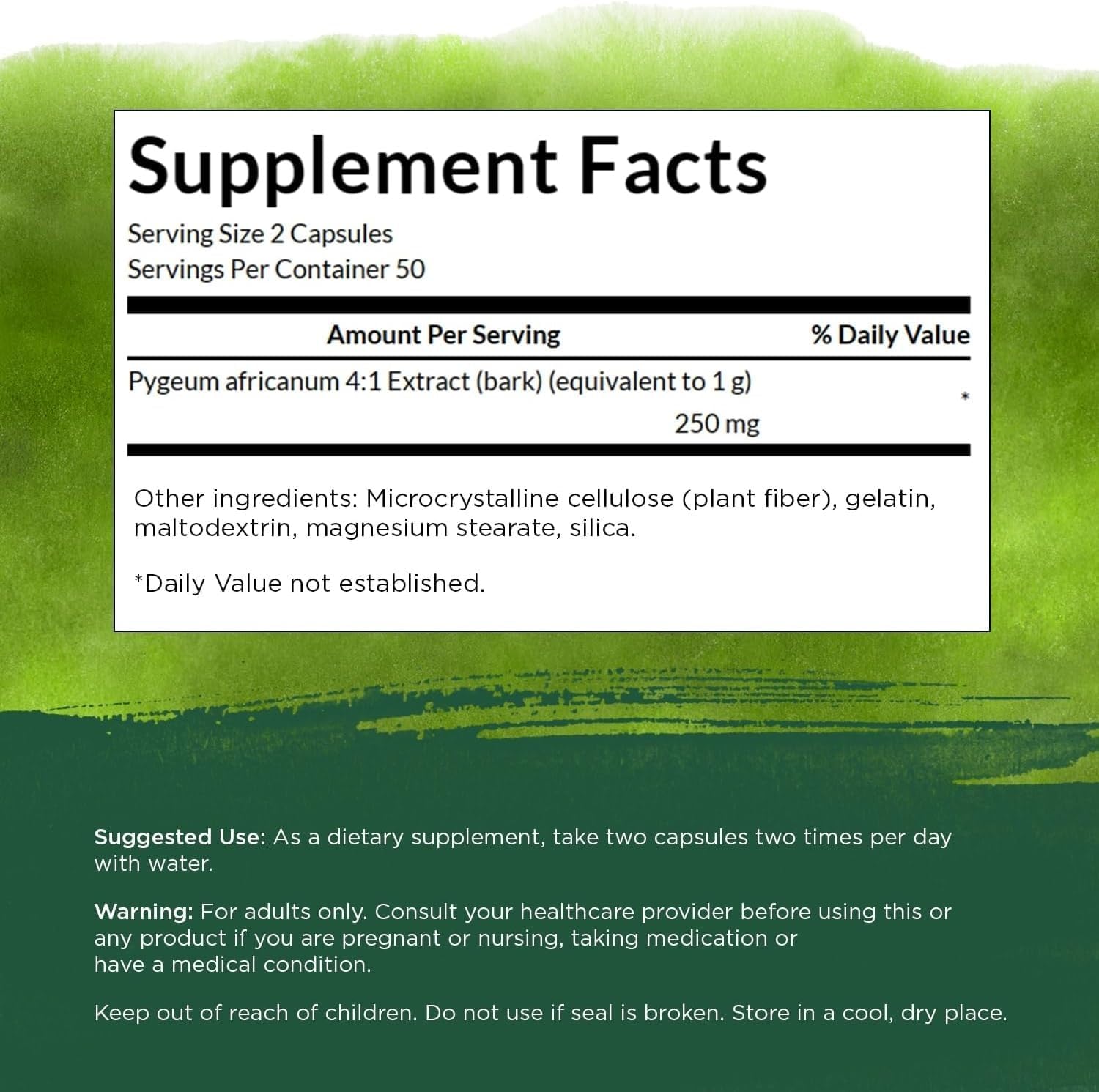 Pygeum Herbal Supplement for Men's Prostate, Bladder, and Urinary Tract Health - 100 Capsules, 125mg