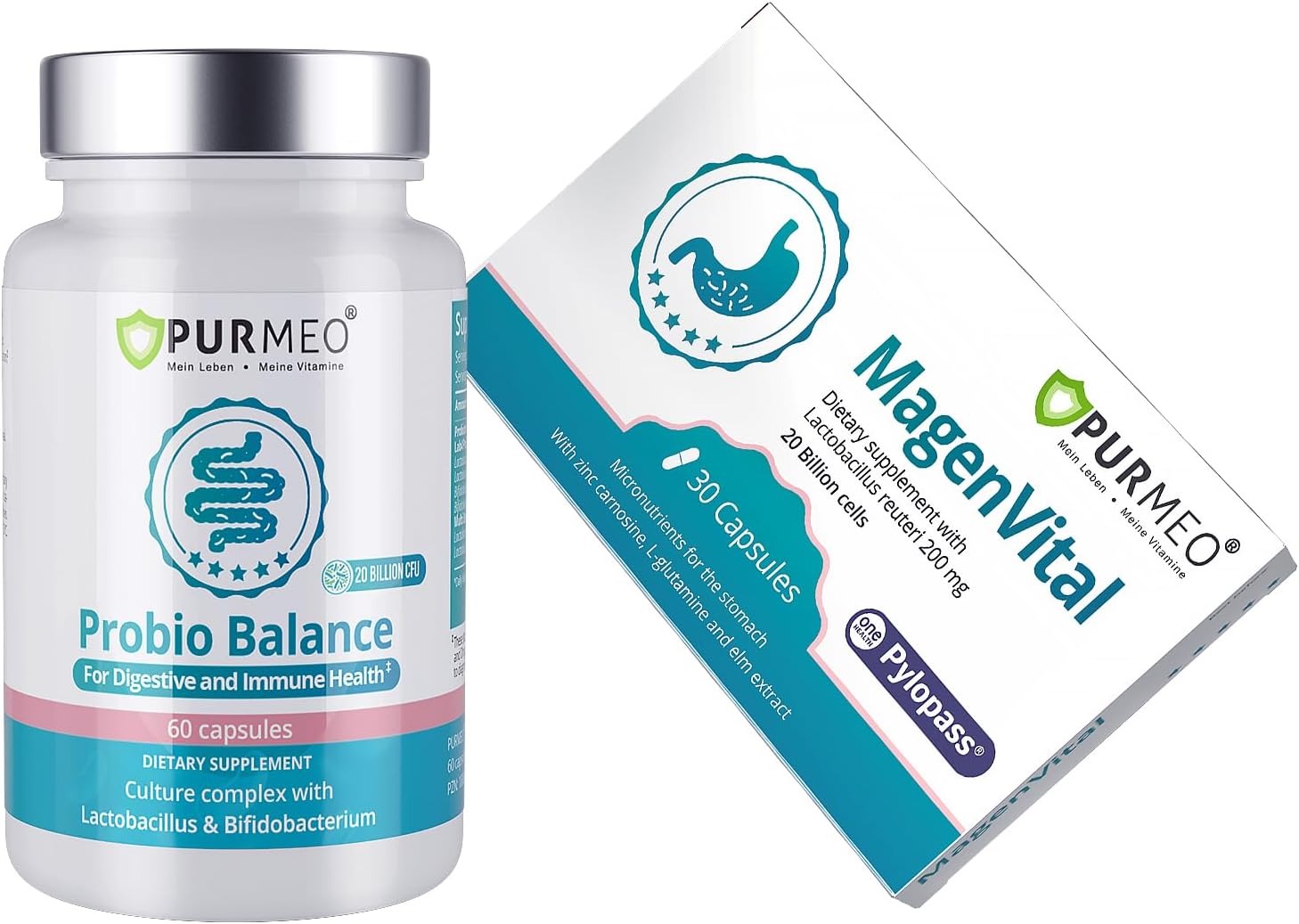 Pylopass Probiotic for H. Pylori Treatment and Acidophilus Probiotics for Digestive and Immune Health - purmeo