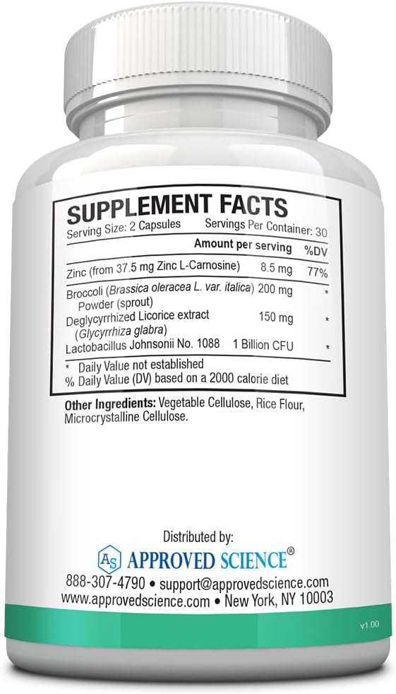 Pyloriprin Digestive Support Capsules - Advanced Stomach Health Formula with Zinc, Probiotic, Broccoli Sprout, Licorice - 180 Vegan Capsules - 3 Month Supply