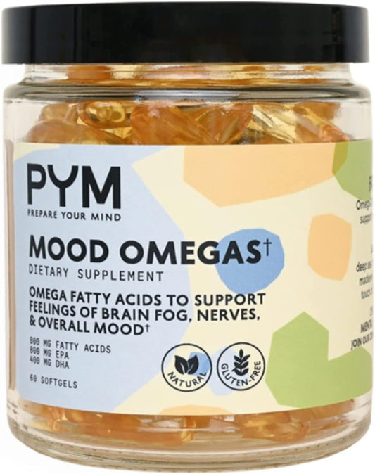 PYM Health Omega-3 Mood Support Supplement (60 Count) - DHA, EPA, Vitamin E - Non-GMO, Gluten-Free