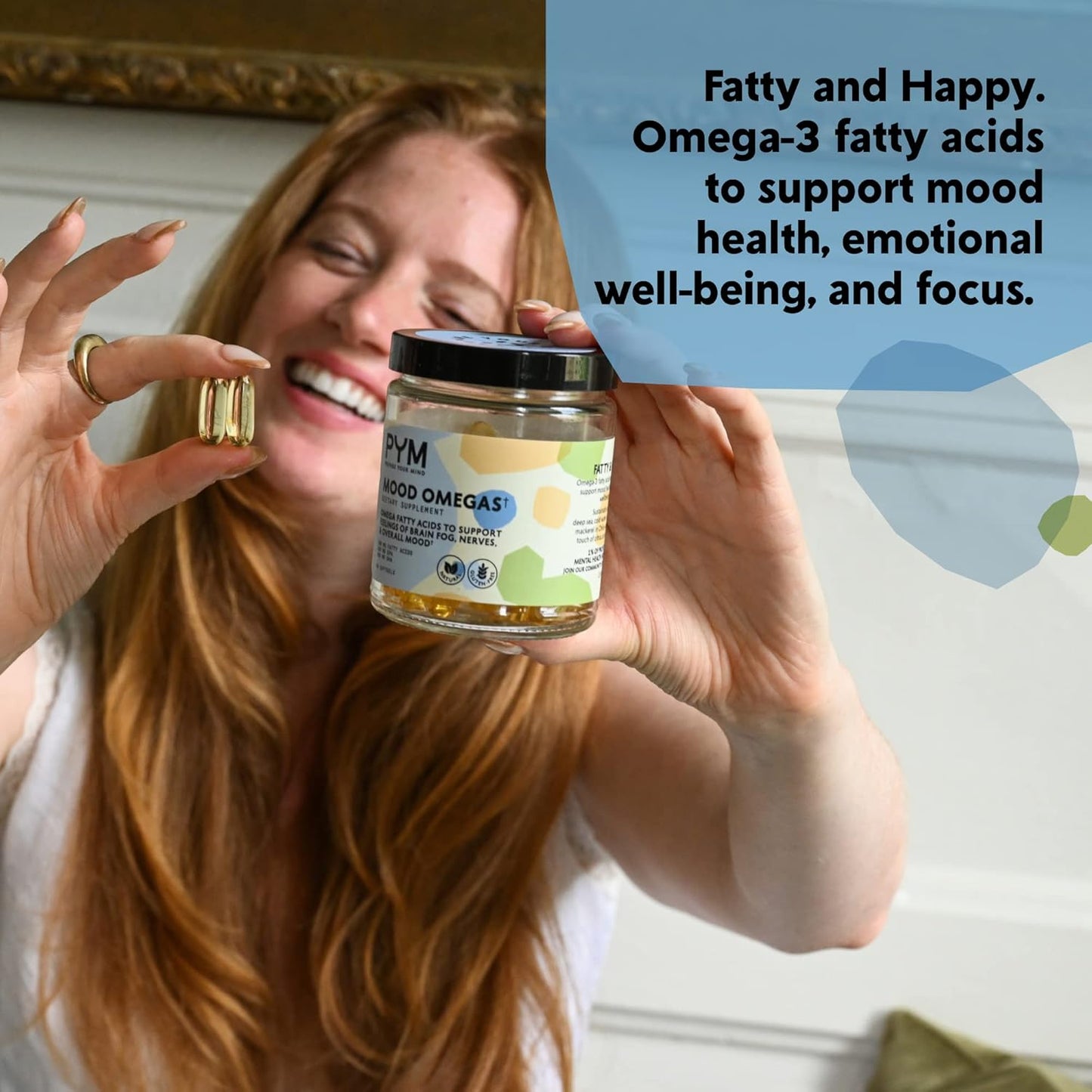 PYM Health Omega-3 Mood Support Supplement (60 Count) - DHA, EPA, Vitamin E - Non-GMO, Gluten-Free