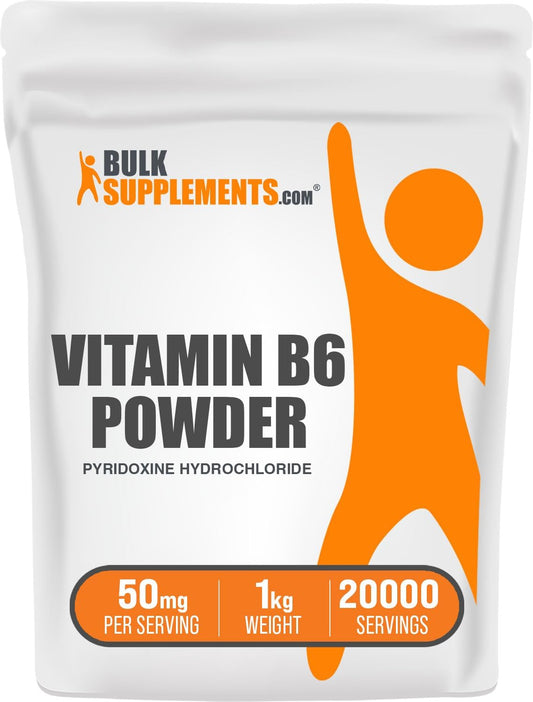 Pyridoxine HCl Powder 1kg - Vitamin B6 Supplement for Immune Support, Gluten Free, 50mg B6 Per Serving - Bulk Size Pack