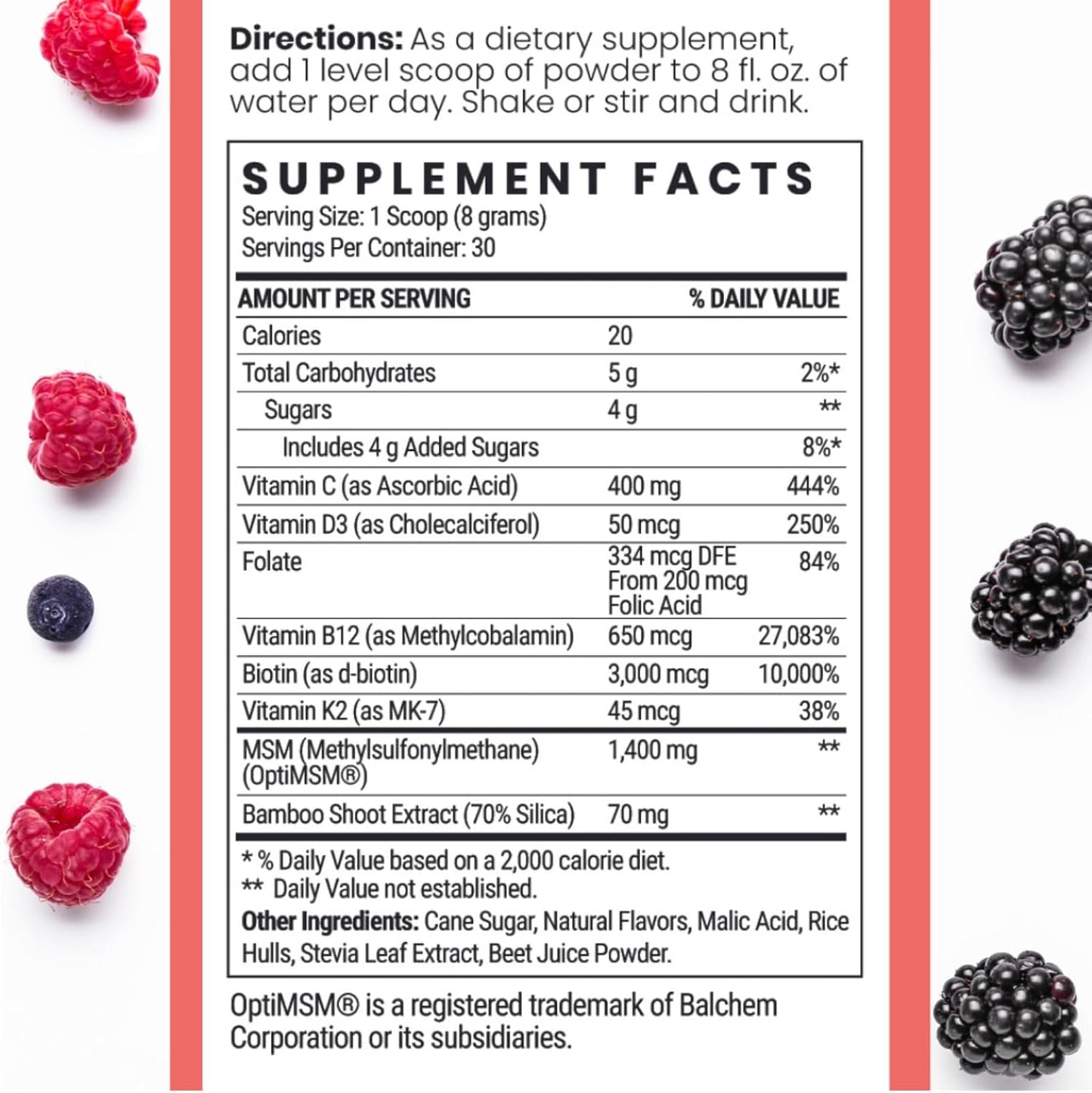 Qhemet Biologics Hair Nutrient Blend with MSM, Biotin, Bamboo Silica, and Vitamins D3 + B12 for Rapid Hair Growth - 8.5 oz Powder Blend for Lush Volume and Hair Health