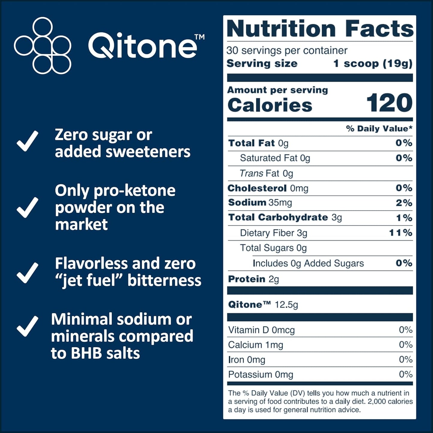 Qitone BHB Exogenous Ketones: Ketone Ester Powder for Rapid Ketosis & Boosting Brain Focus, Concentration, & Energy - Stimulant-Free, Sugar-Free, Unflavored (30 Servings)