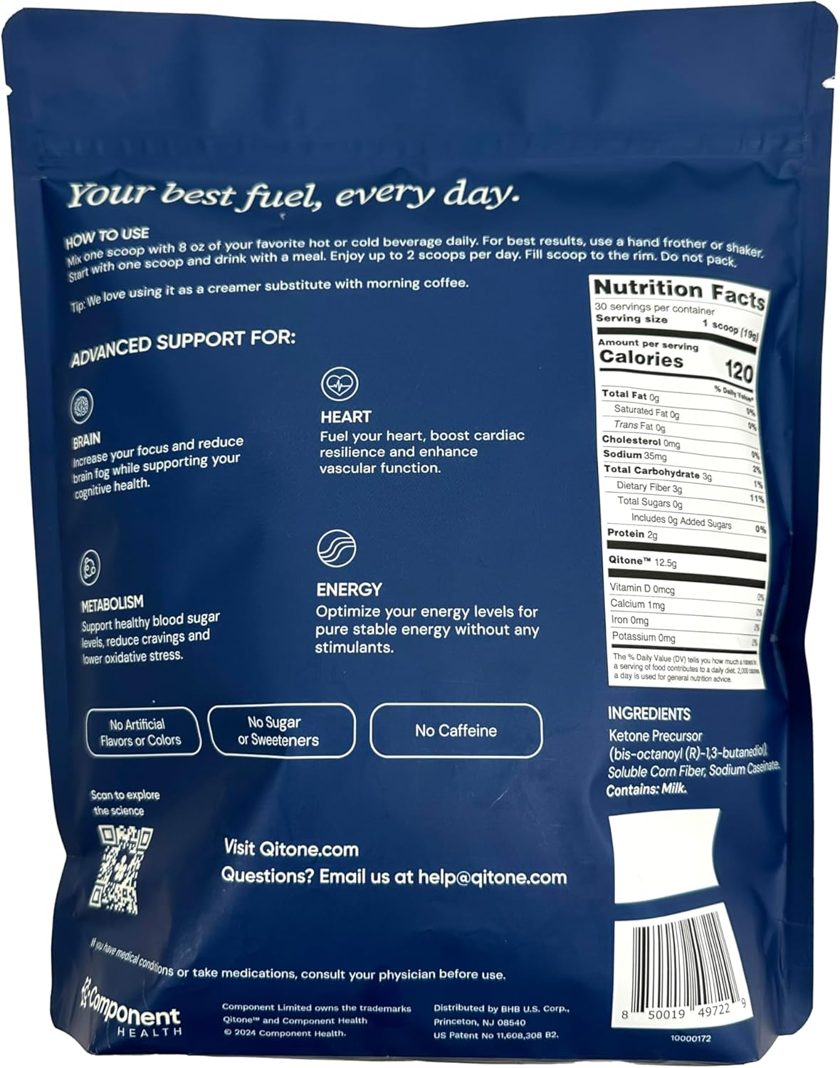 Qitone BHB Exogenous Ketones: Ketone Ester Powder for Rapid Ketosis & Boosting Brain Focus, Concentration, & Energy - Stimulant-Free, Sugar-Free, Unflavored (30 Servings)
