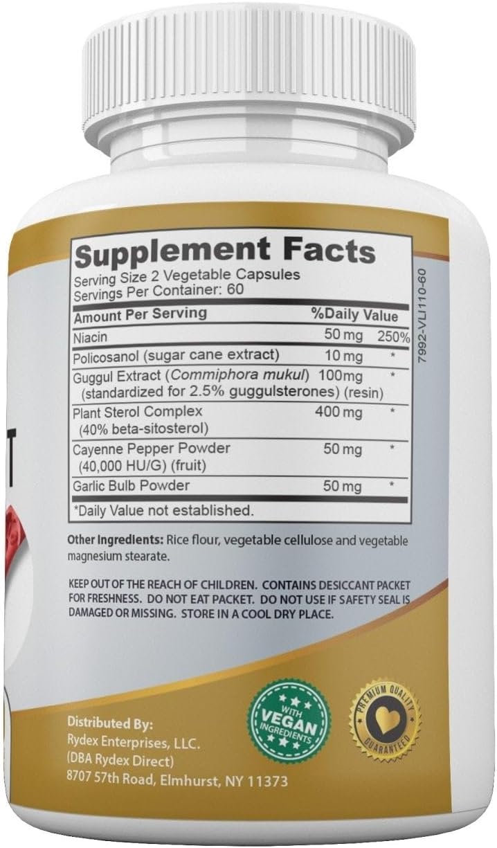 Qivaro Cholesterol & Lipid Management Supplement - Supports Pro Health with Guggul & Garlic Extract - Vegan, Non-GMO - 60 Capsules