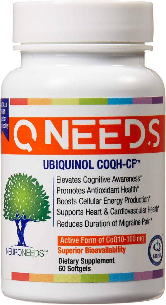 QNeeds® Neuro Needs CoQH-CF Ubiquinol 100mg Softgels - Clinically Proven Enhanced Delivery for Maximum Absorption and Heart Health Support