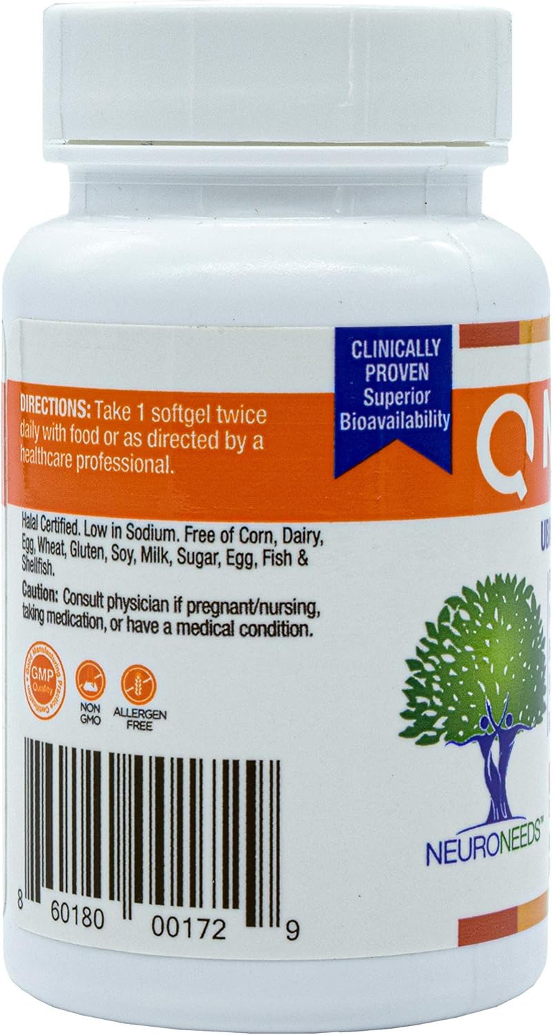 QNeeds® Neuro Needs CoQH-CF Ubiquinol 100mg Softgels - Clinically Proven Enhanced Delivery for Maximum Absorption and Heart Health Support