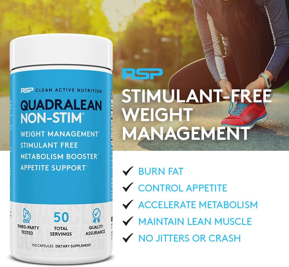 QuadraLean by RSP Nutrition - Stimulant-Free Weight Management Supplement with Metabolism Boosters, Energy Enhancers, and Appetite Support - Non-Stim Formula with CLA, L-Carnitine, and Green Tea Extract - 50 Servings