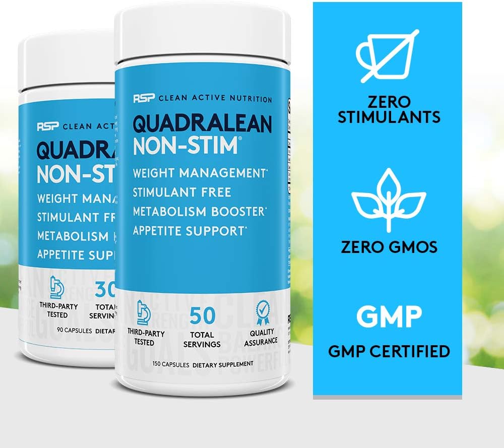 QuadraLean by RSP Nutrition - Stimulant-Free Weight Management Supplement with Metabolism Boosters, Energy Enhancers, and Appetite Support - Non-Stim Formula with CLA, L-Carnitine, and Green Tea Extract - 50 Servings