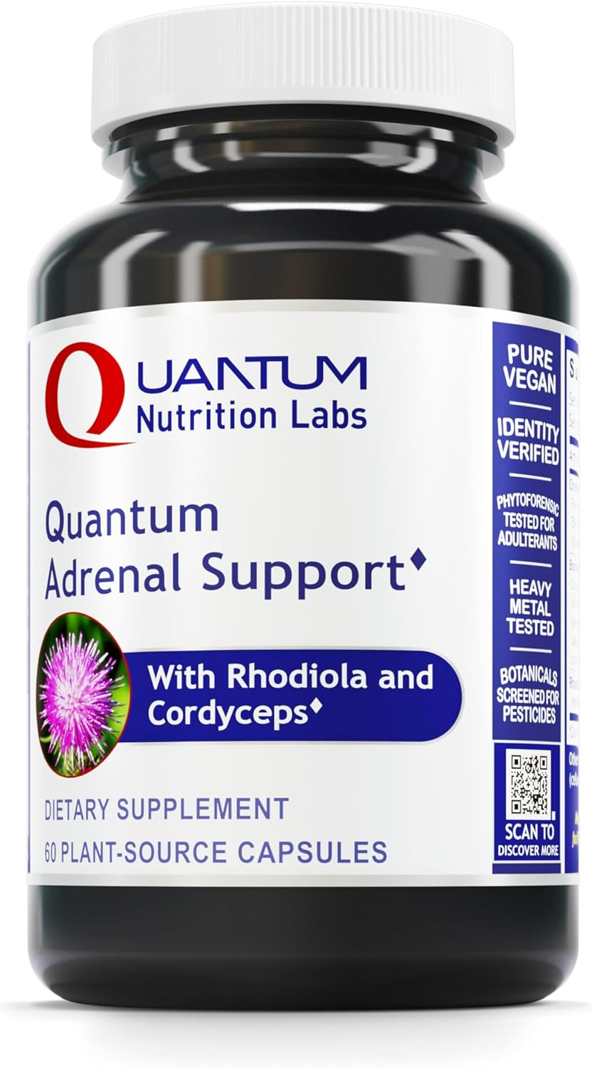 Quantum Nutrition Labs Quantum Adrenal Support Capsules - Organic Adrenal Health Supplements for Fatigue, Stress Relief, and Gland Support - 60 Vegan Capsules