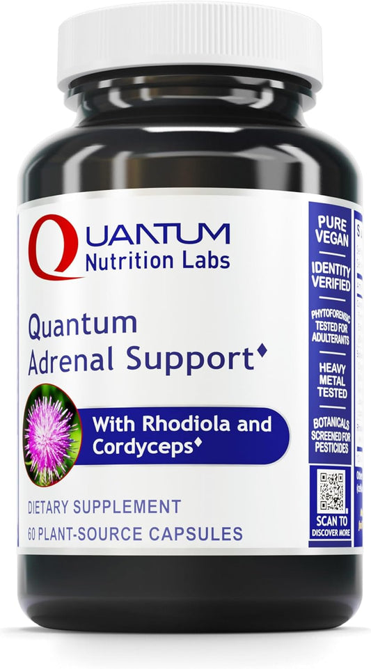 Quantum Nutrition Labs Quantum Adrenal Support Capsules - Organic Adrenal Health Supplements for Fatigue, Stress Relief, and Gland Support - 60 Vegan Capsules