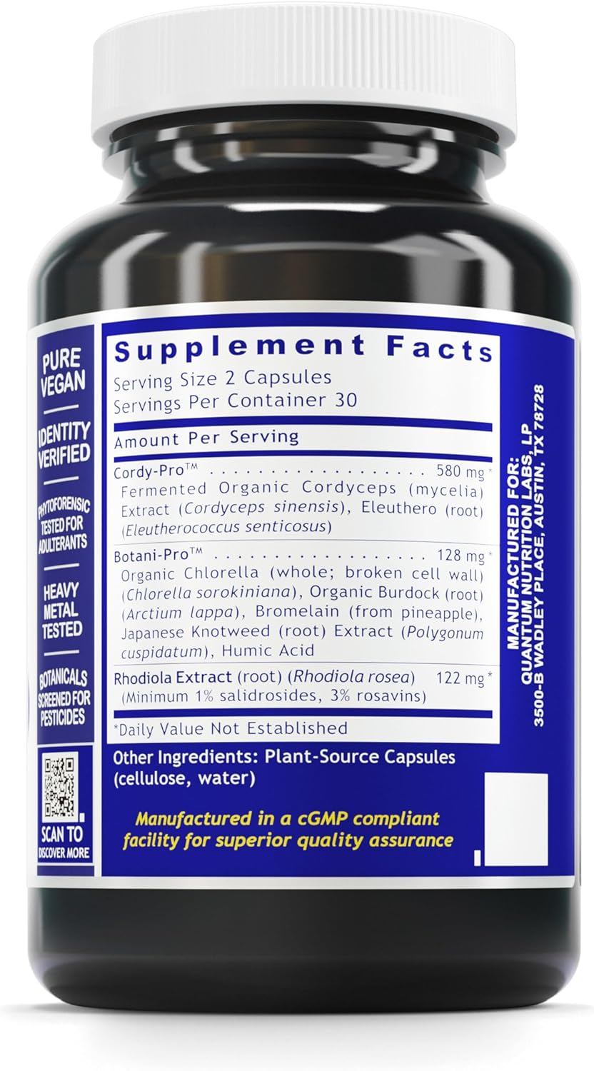 Quantum Nutrition Labs Quantum Adrenal Support Capsules - Organic Adrenal Health Supplements for Fatigue, Stress Relief, and Gland Support - 60 Vegan Capsules