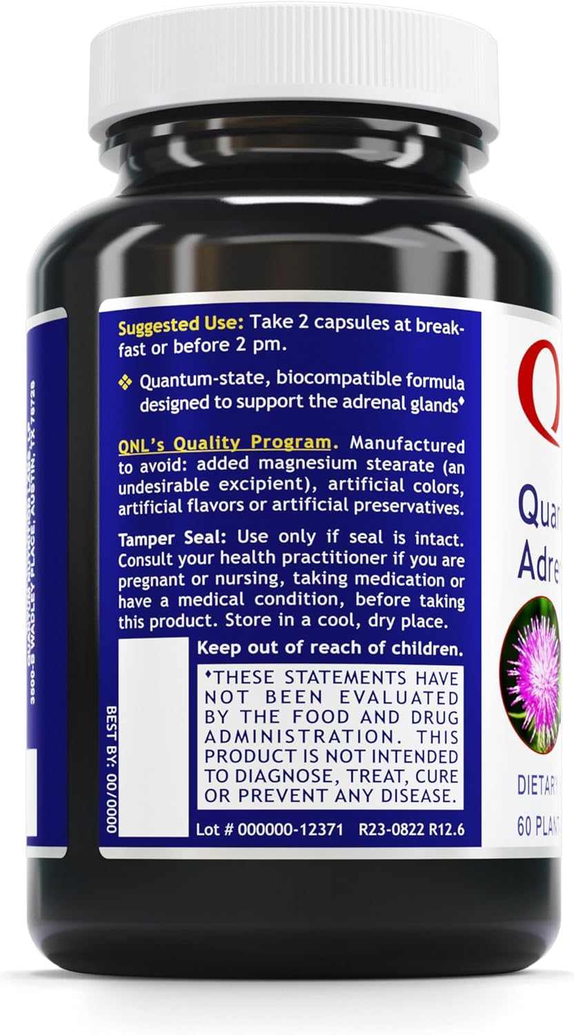 Quantum Nutrition Labs Quantum Adrenal Support Capsules - Organic Adrenal Health Supplements for Fatigue, Stress Relief, and Gland Support - 60 Vegan Capsules