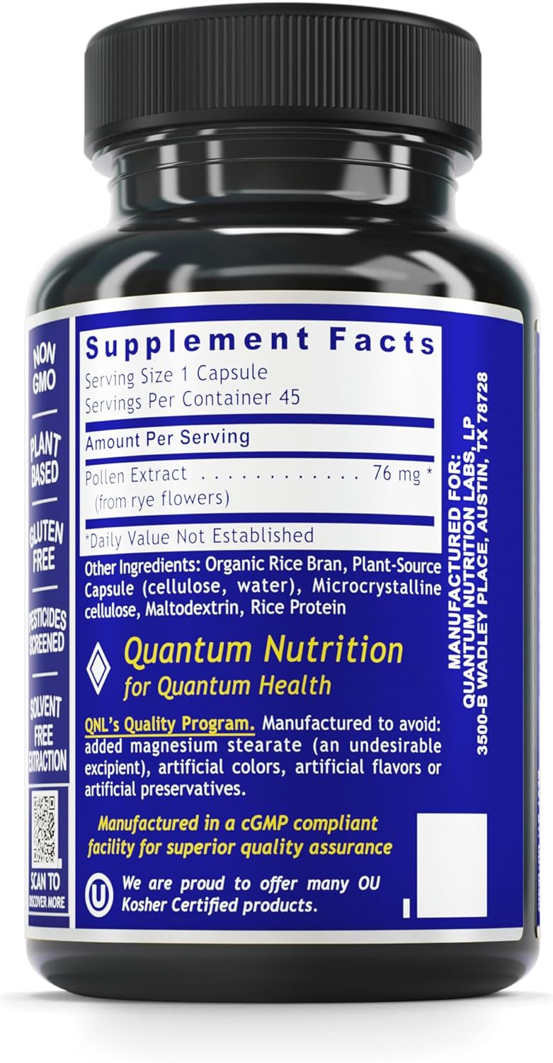 Quantum Nutrition QNL Quantum Medi-Pollen - Men's Prostate Health Supplement - Vegan Urinary Health Support - 45 Plant-Source Capsules