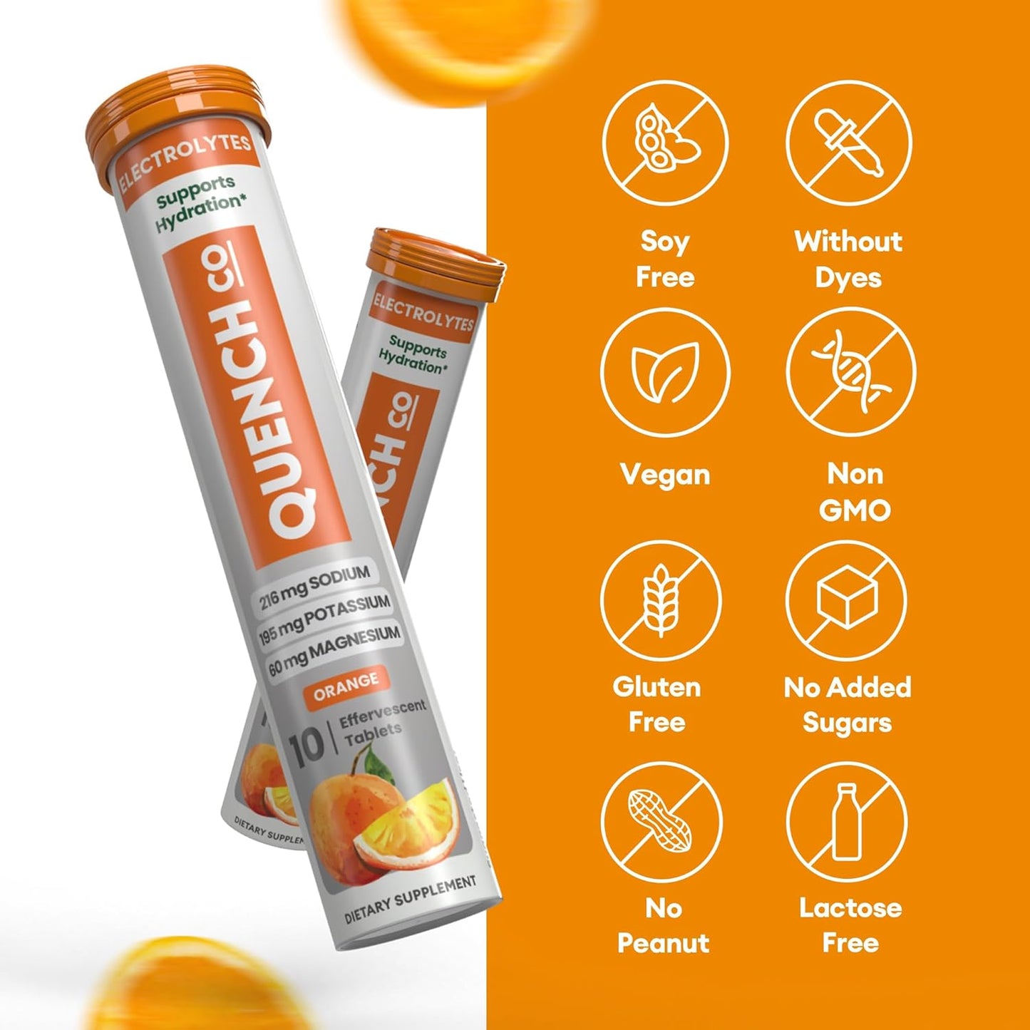 Quench Electrolyte Tablets 40 Count - Instant Hydration with No Sugar, Fasting Electrolytes for Optimal Support - Watermelon, Orange, Mixed Berry, Lemon Flavors