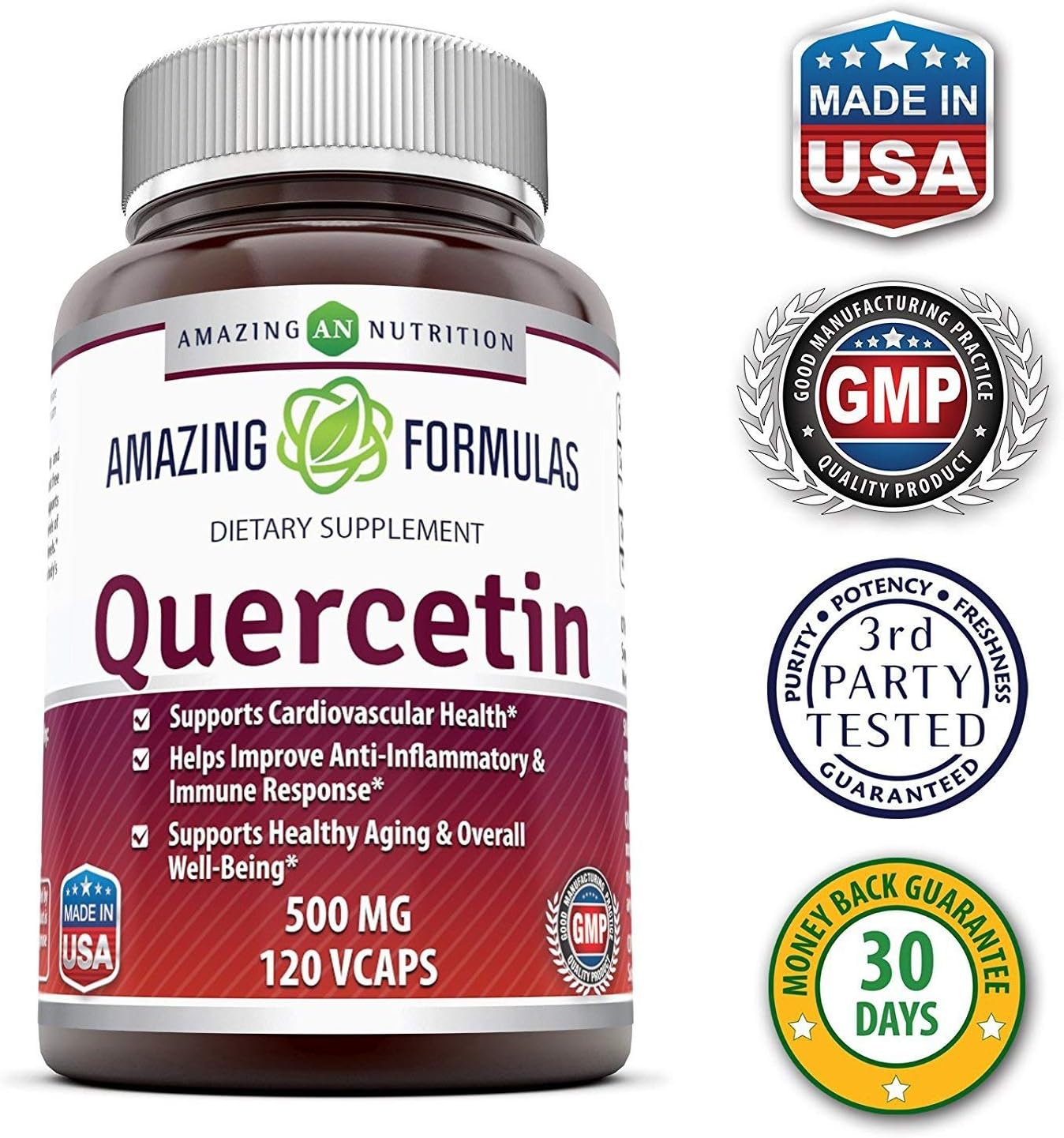 Quercetin 500mg Dietary Supplement - Vegan Capsules, Non-GMO, Gluten Free - Boost Your Health with a Balanced Diet and Exercise Plan