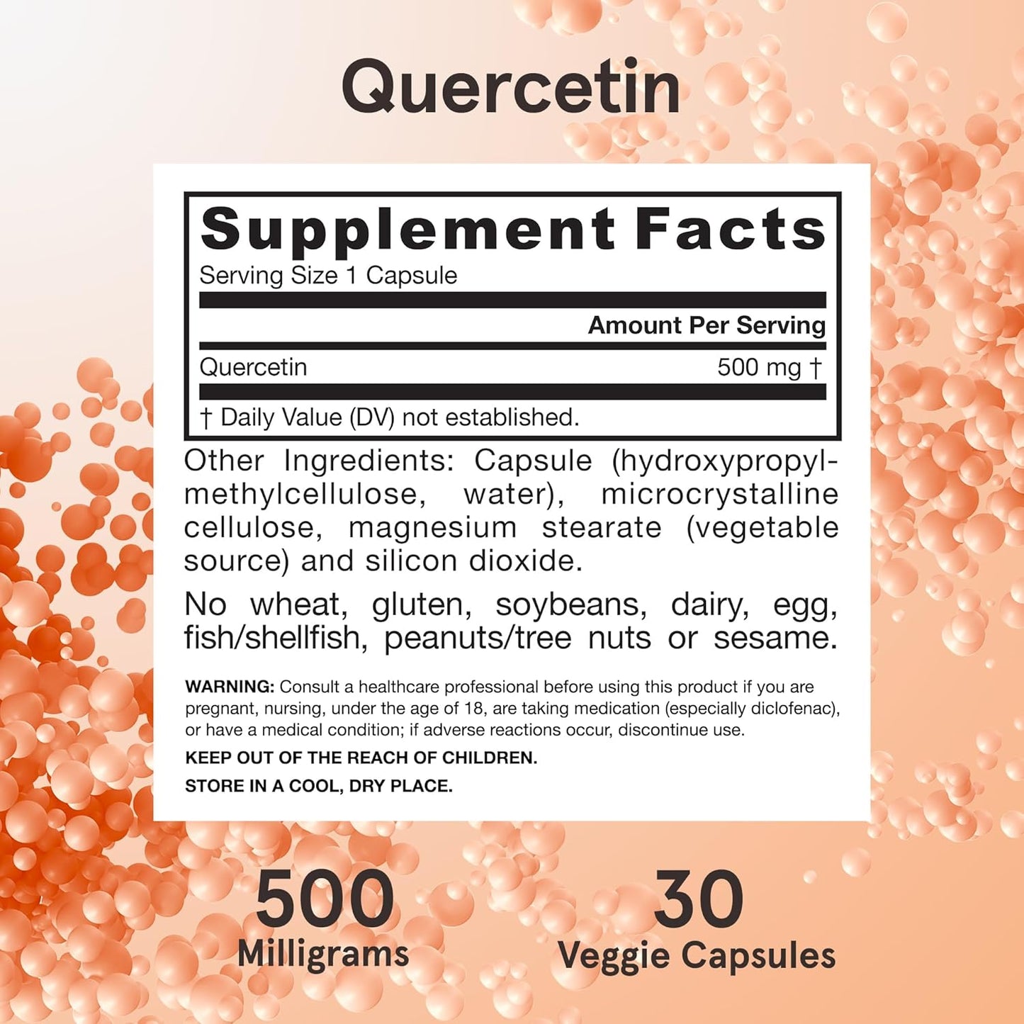 Quercetin 500mg Dietary Supplement for Cardiovascular & Immune Health - 30 Veggie Capsules