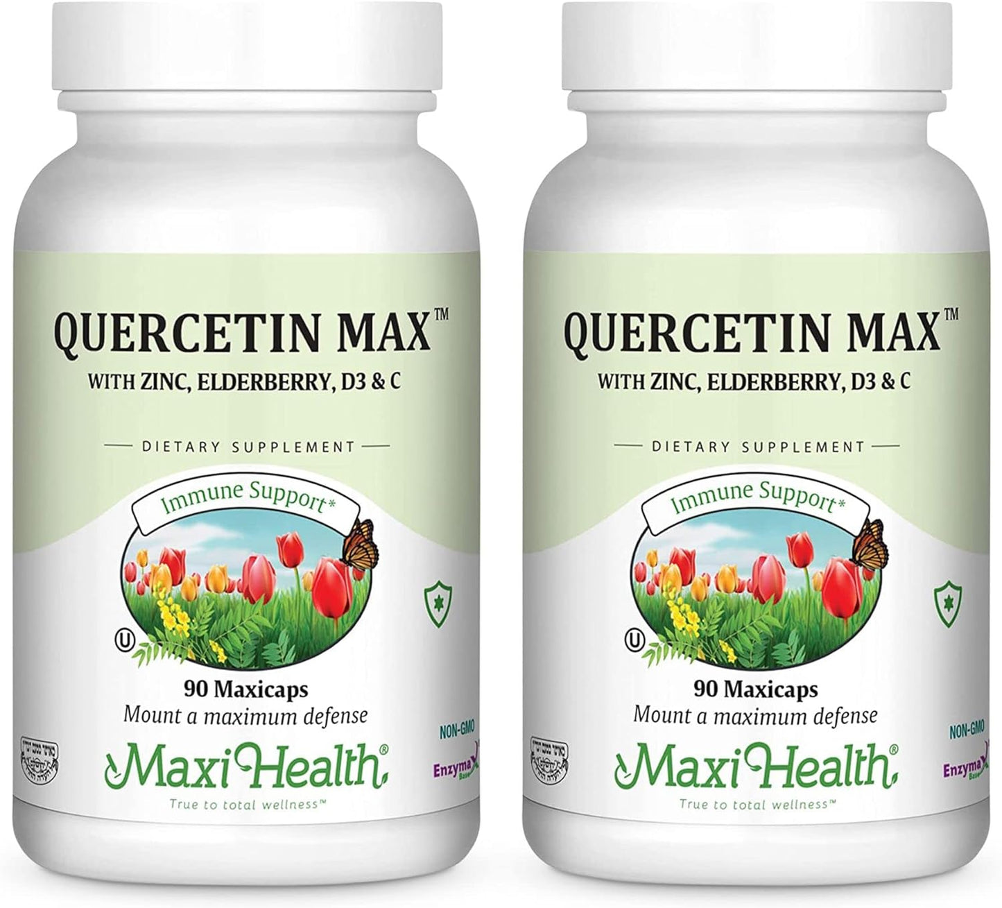 Quercetin 500mg with Zinc, Vitamin C, D, Elderberry - Vegetarian Supplement for Adults - 90 Capsules x 2 - Kosher Certified