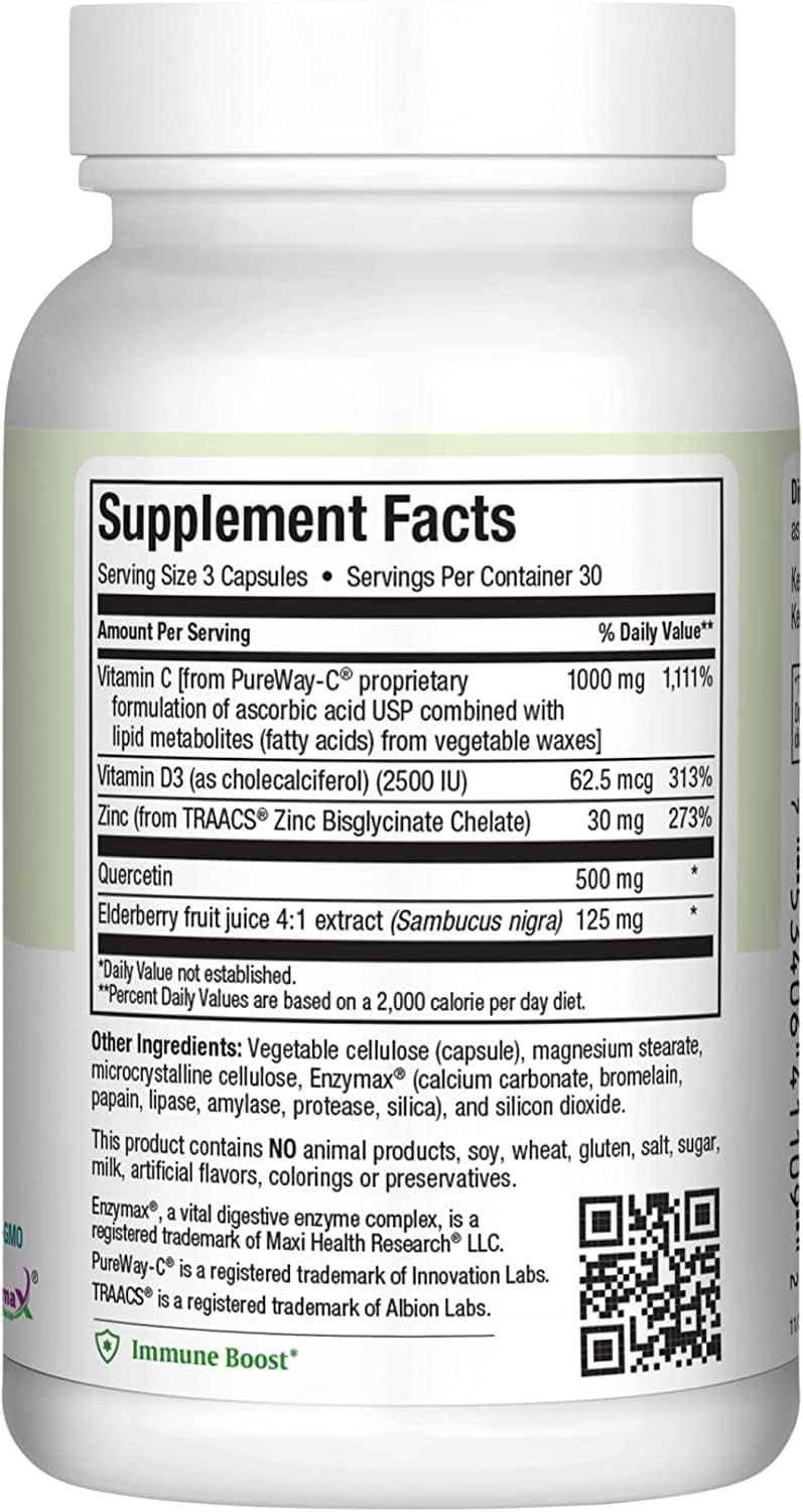 Quercetin 500mg with Zinc, Vitamin C, D, Elderberry - Vegetarian Supplement for Adults - 90 Capsules x 2 - Kosher Certified