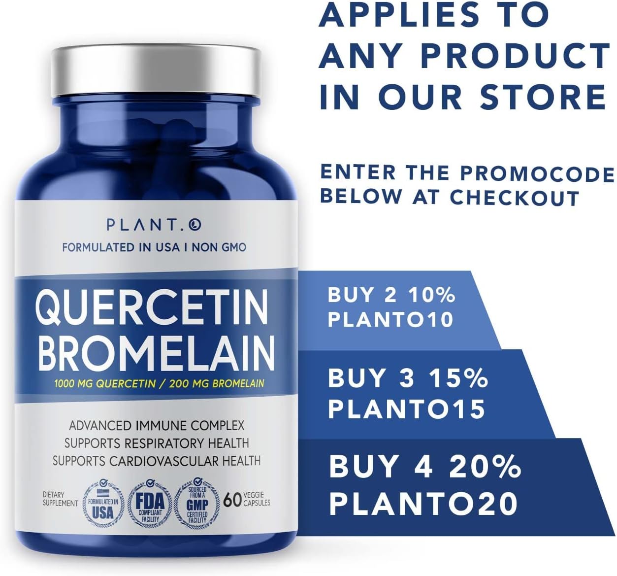 Quercetin and Bromelain Supplement 1000mg/200mg - Immune, Respiratory, Joint Support - Natural 60 Veg Capsules