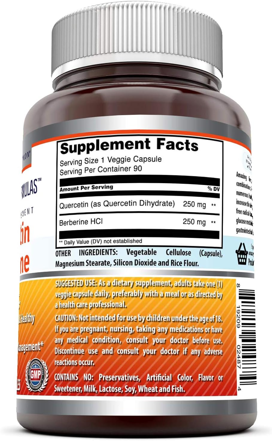 Quercetin Berberine Veggie Capsules Supplement | Non-GMO | Gluten Free | USA Made | 250mg Berberine & Quercetin | 90 Capsules | 2 Pack